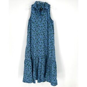 Maeve Midi Dress Womens S Paola Tiered Blue‎ Leopard Maximalist Anthropologie